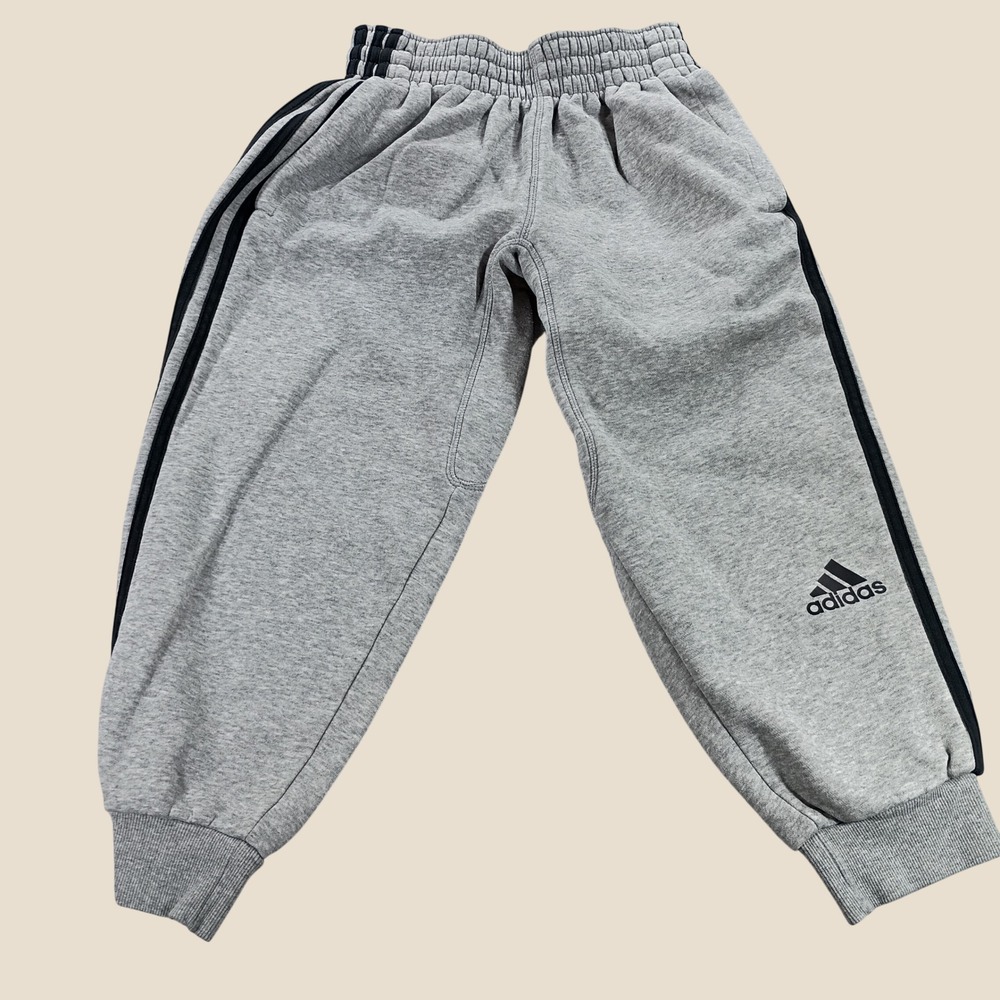 Adidas Mens Fleece Jogger Sweatpants Gray Small 3-Stripe Classic Logo